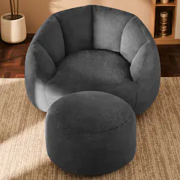 GRANDJOY - Oversized Bean Bag Chair with Ottoman, and Premium Foam Filling for Adults & Kids - Gray