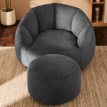 Front. GRANDJOY - Oversized Bean Bag Chair with Ottoman, and Premium Foam Filling for Adults & Kids - Gray.