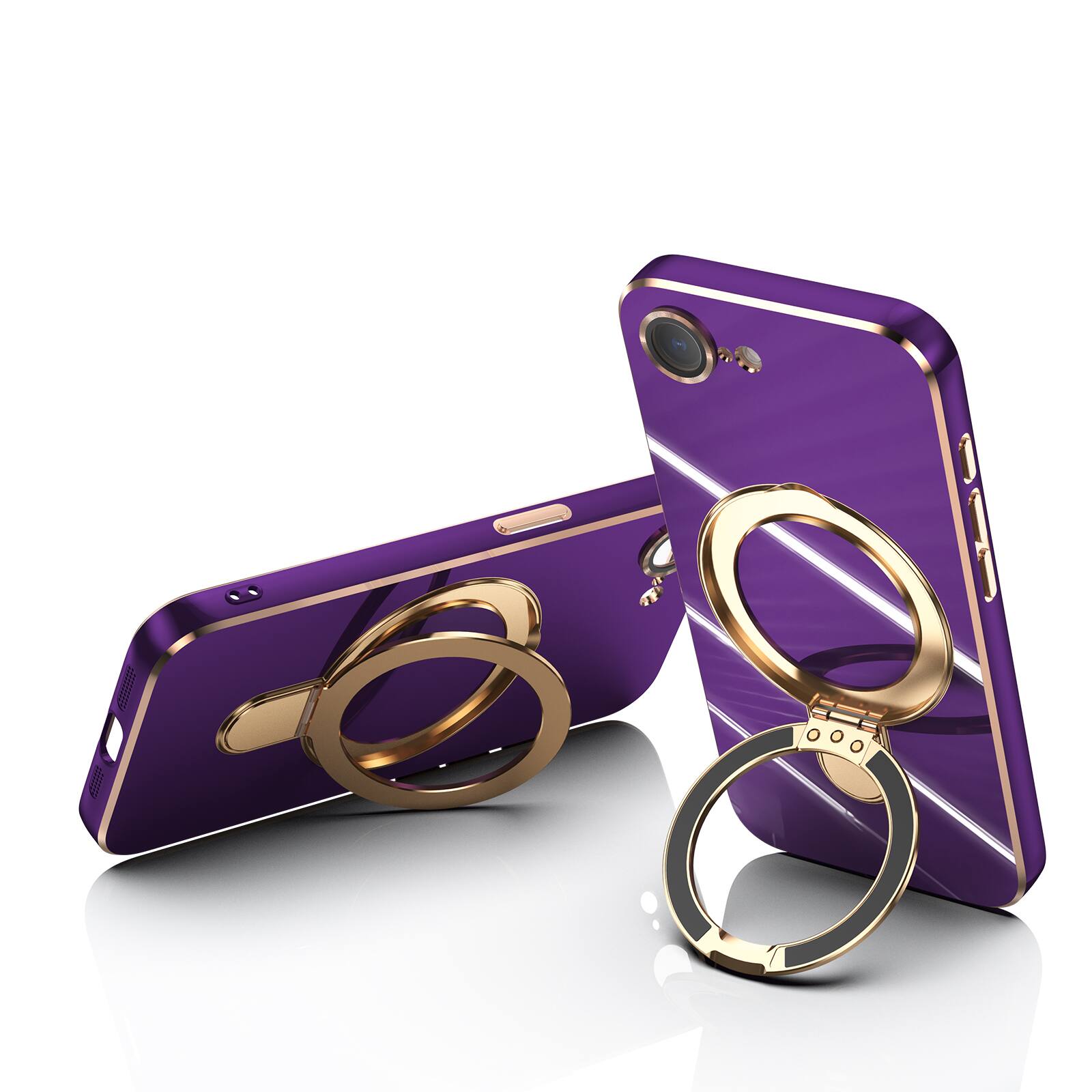 Alt View 2. Dteck - Mag Safe Case for Apple iPhone 16e/17e,Slim Shockproof TPU Case with Metal Stand Plated Bumper Bulit in Glass Lens Film - Darkpurple.