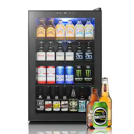 Yeego - 155 Cans Beverage Cooler, 4.59 cu.ft. Freestanding Beverage Refrigerator with Glass Door for Home/Bar - Black