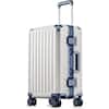 Front. LUGGEX - LUGGEX 20 Inch Carry On Luggage Zipperless Aluminum Frame Hardside 100% PC Suitcase 8010S - ZX-Core - White & Navy.