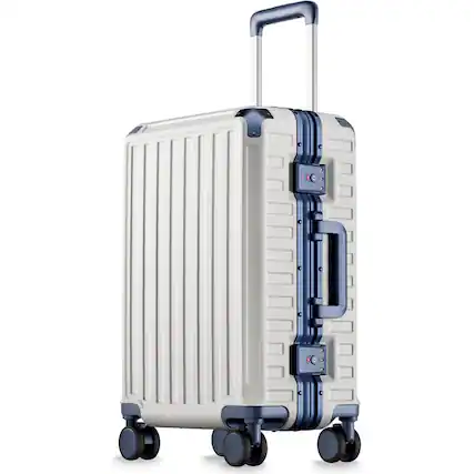 Front. LUGGEX - LUGGEX 20 Inch Carry On Luggage Zipperless Aluminum Frame Hardside 100% PC Suitcase 8010S - ZX-Core - White & Navy.