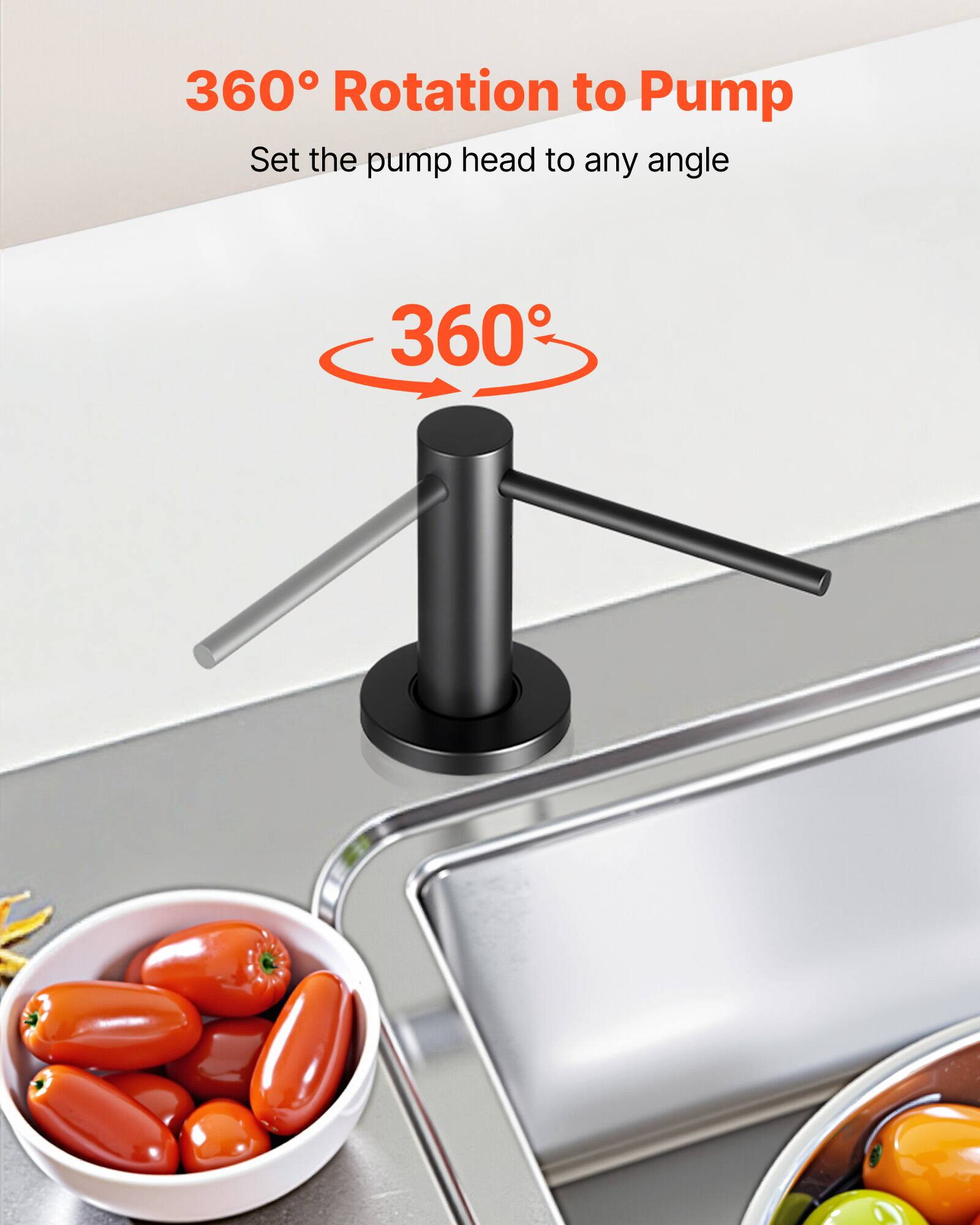 360° Rotation to Pump  
Set the pump head to any angle