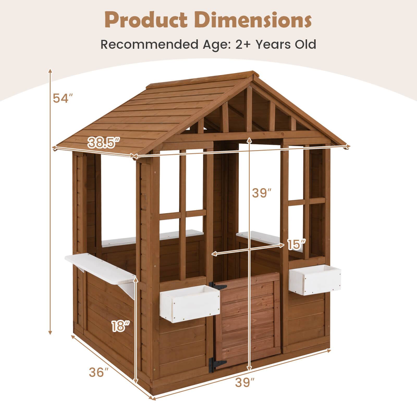 Product Dimensions  
Recommended Age: 2+ Years Old  

- Height: 54"  
- Width: 38.5"  
- Depth: 39"  
- Floor Width: 36"  
- Floor Depth: 39"  
- Shelf Height: 18"  
- Shelf Depth: 15"