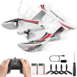 VEVOR - RC Plane,2.4GHZ 3 Channel Remote Control Airplane with 6-Axis Gyro Stabilizer,Ready to Fly Amphibious Aircraft Plane Toy - White