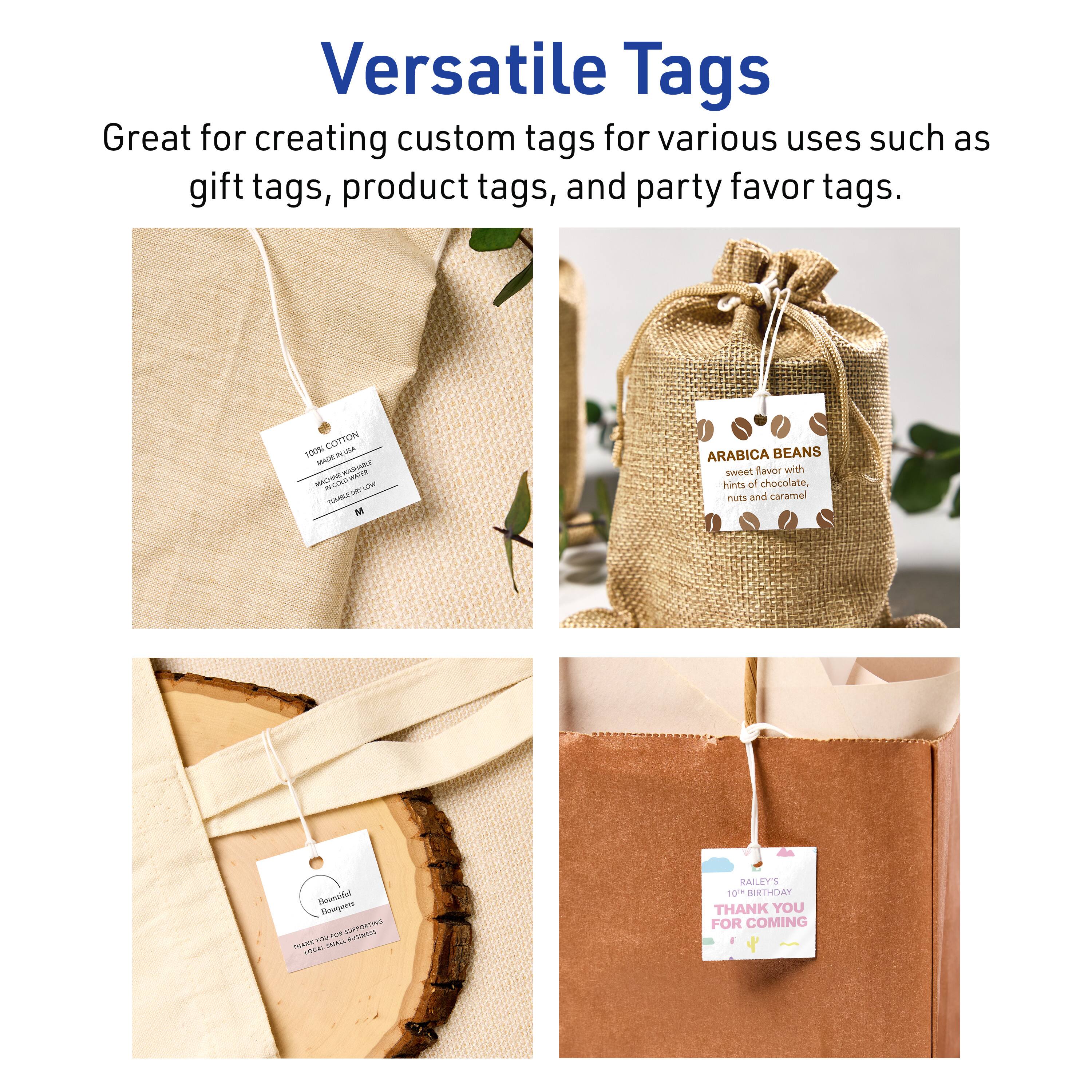 Versatile Tags

Great for creating custom tags for various uses such as gift tags, product tags, and party favor tags.

COTTON 100% - E - RUA mU - - - ALIME ci.. - - - M ARABICA BEANS sweet flavor with hints of chocolate, nuts and caramel ouodul oqa . C i RUEMEN iee C TUAL RAILEY'S 10 REEA THANK YOU FOR COMING