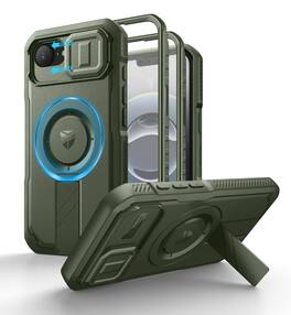 Dexnor - for iPhone 17e/16e Case Compatible with MagSafe with Camera Cover, Kickstand and Screen Protector - Army Green
