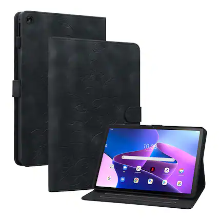 Front. Dteck - Case for Lenovo Tab M10 Plus (3rd Gen) 10.6-inch 2022 with Card Holder Kickstand,Embossed Pattern PU Leather Flip Cover - Black.