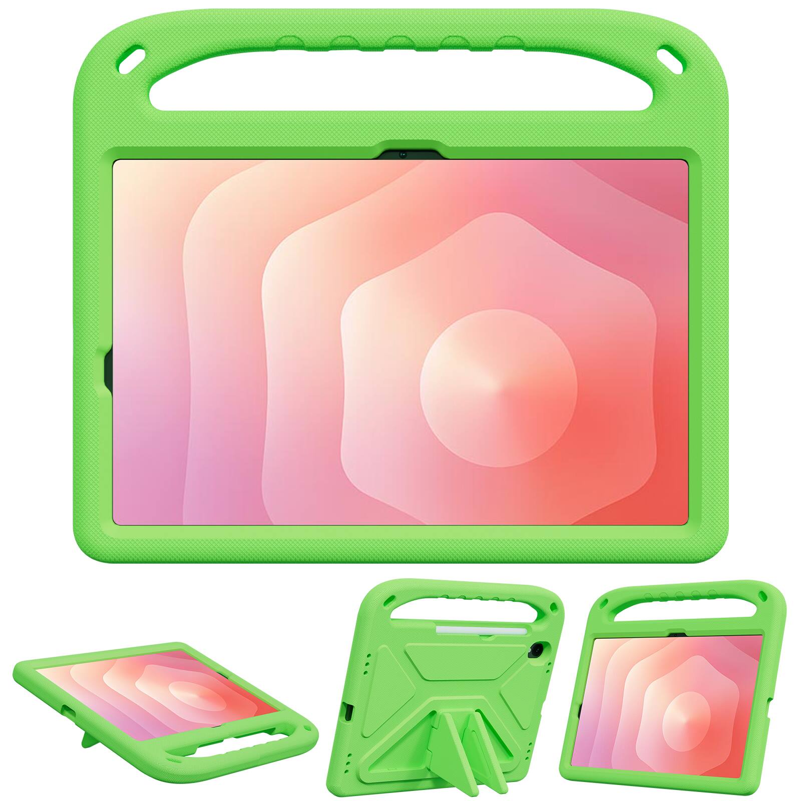 Angle. Dteck - For Samsung Galaxy Tab S11 2025 11-inch Rugged Case Kids Friendly EVA Handle Grip Kickstand Shockproof Cover - Green.