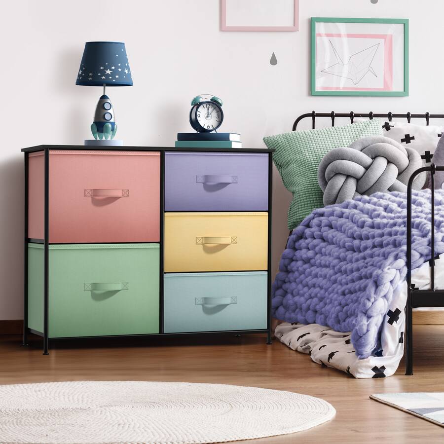 Colorfull Pastel Frame Sorbus Kids Dresser with 5 Drawers, Storage Chest Organizer Unit with ...