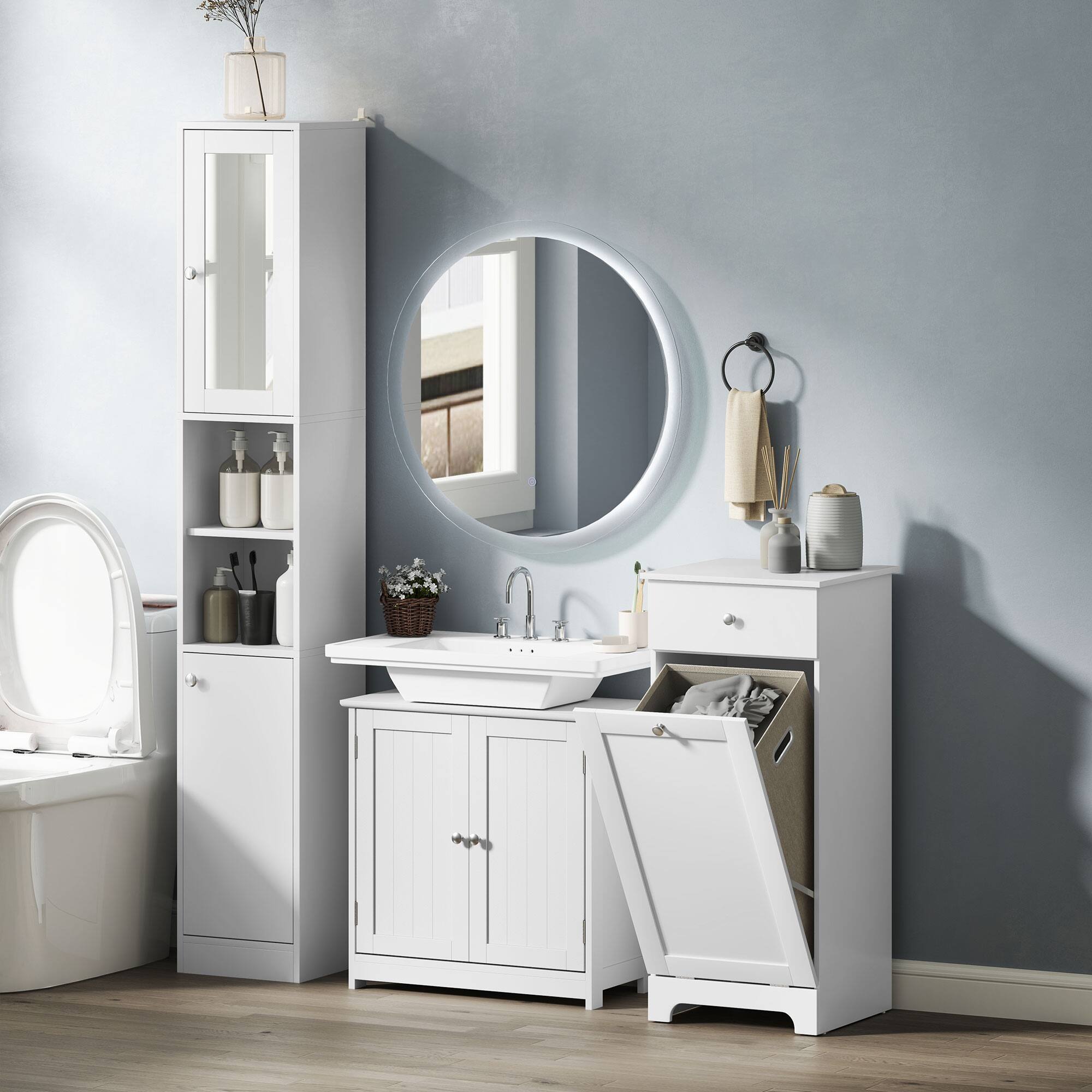 Alt View 7. Kleankin - Pedestal Sink Storage Cabinet, Vanity Base Cabinet, Under Sink Bathroom Cabinet with U-Shape Cut-Out - White.