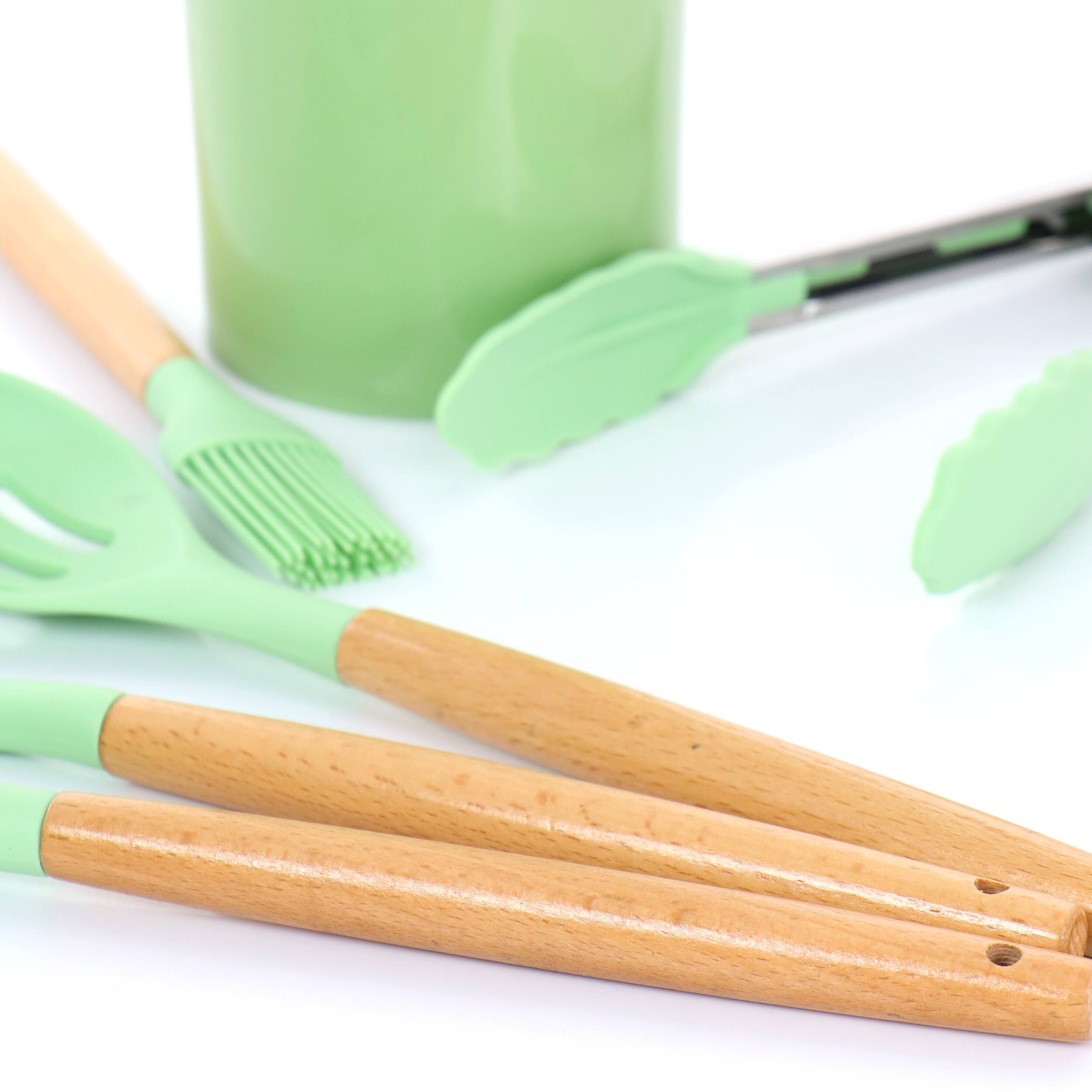 Alt View 5. MegaChef - MegaChef Mint Green Silicone and Wood Cooking Utensils, Set of 12 - Mint Green.