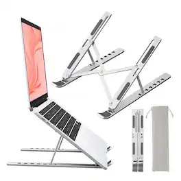 HongFei - Laptop Stand for Desk, Aluminum Metal MacBook Stand, Computer Riser, Portable Foldable Notebook Holder - Silver