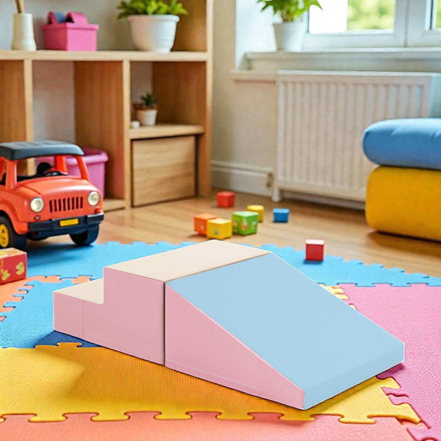 BreeBe - 2-Piece Infant and Toddler Foam Play Set with Step and Slide Climber - Pink & Blue price history on PriceWatchPro