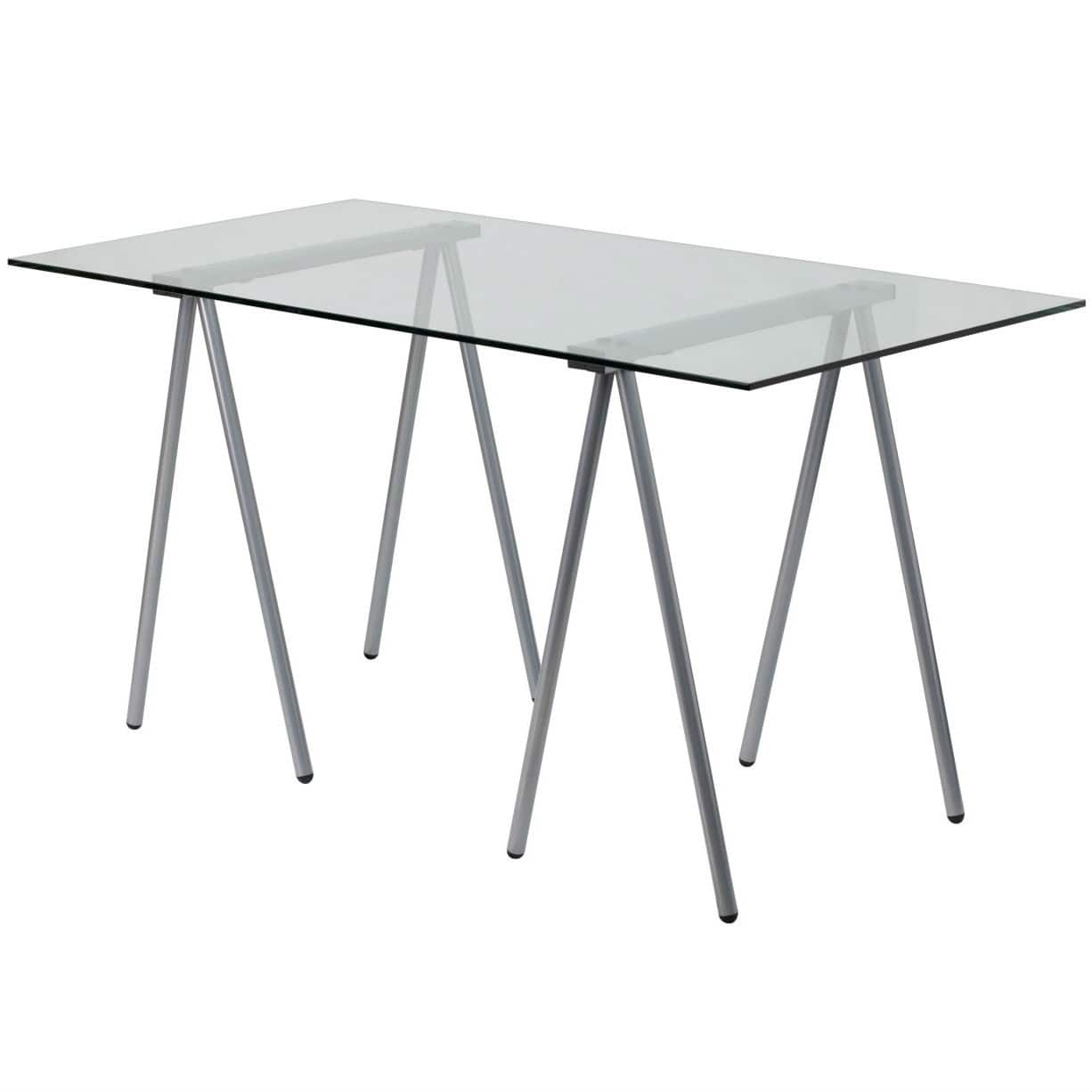 Hivvago - Modern Clear Tempered Glass Top Writing Table Computer Desk with Metal Legs - Transparent
