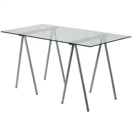 Hivvago - Modern Clear Tempered Glass Top Writing Table Computer Desk with Metal Legs - Transparent