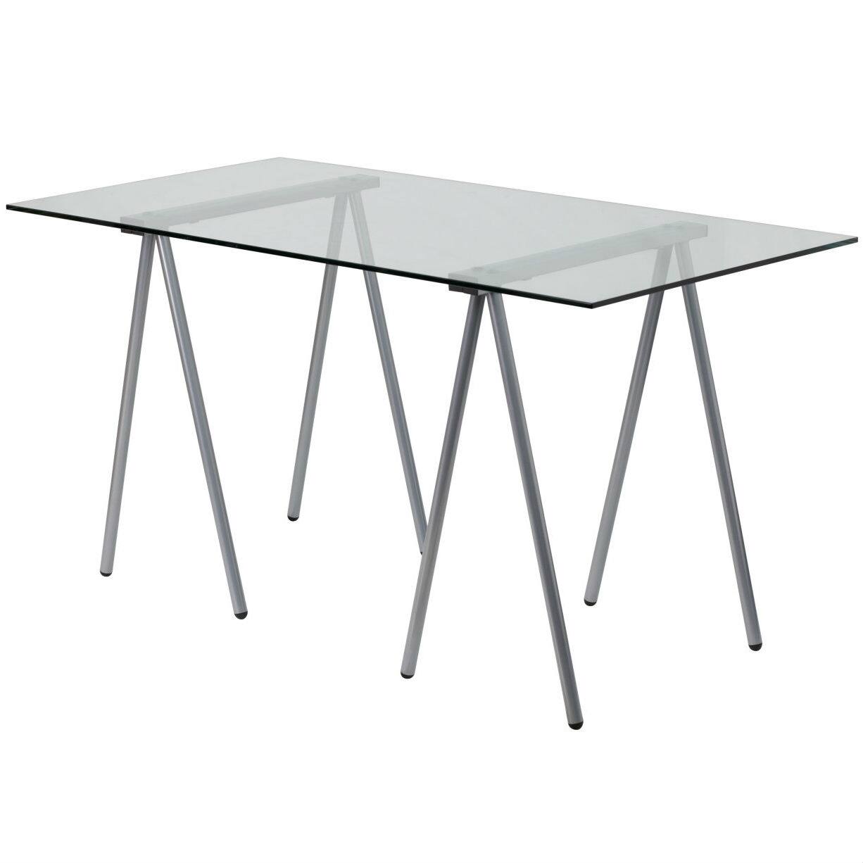 Front. Hivvago - Modern Clear Tempered Glass Top Writing Table Computer Desk with Metal Legs - Transparent.