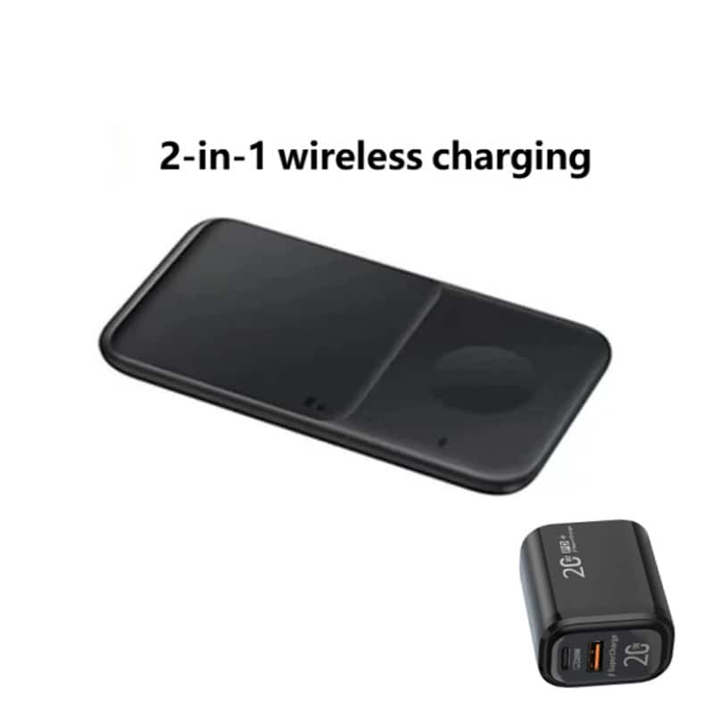 SKRAN - Wireless Charger with Charging Port - 2-in-1 Phones and Watches,  Portable Wireless Charger,15W Phone Stand for Samsung - Black