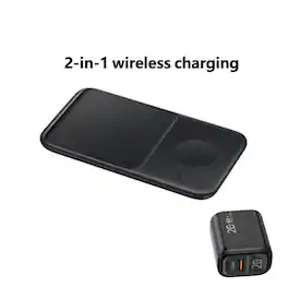 RISOKEYS - 2-in-1 Wireless Charger with Charging Port - Phones and Watches, Portable Wireless Charger,15W Phone Stand for Samsung - Black
