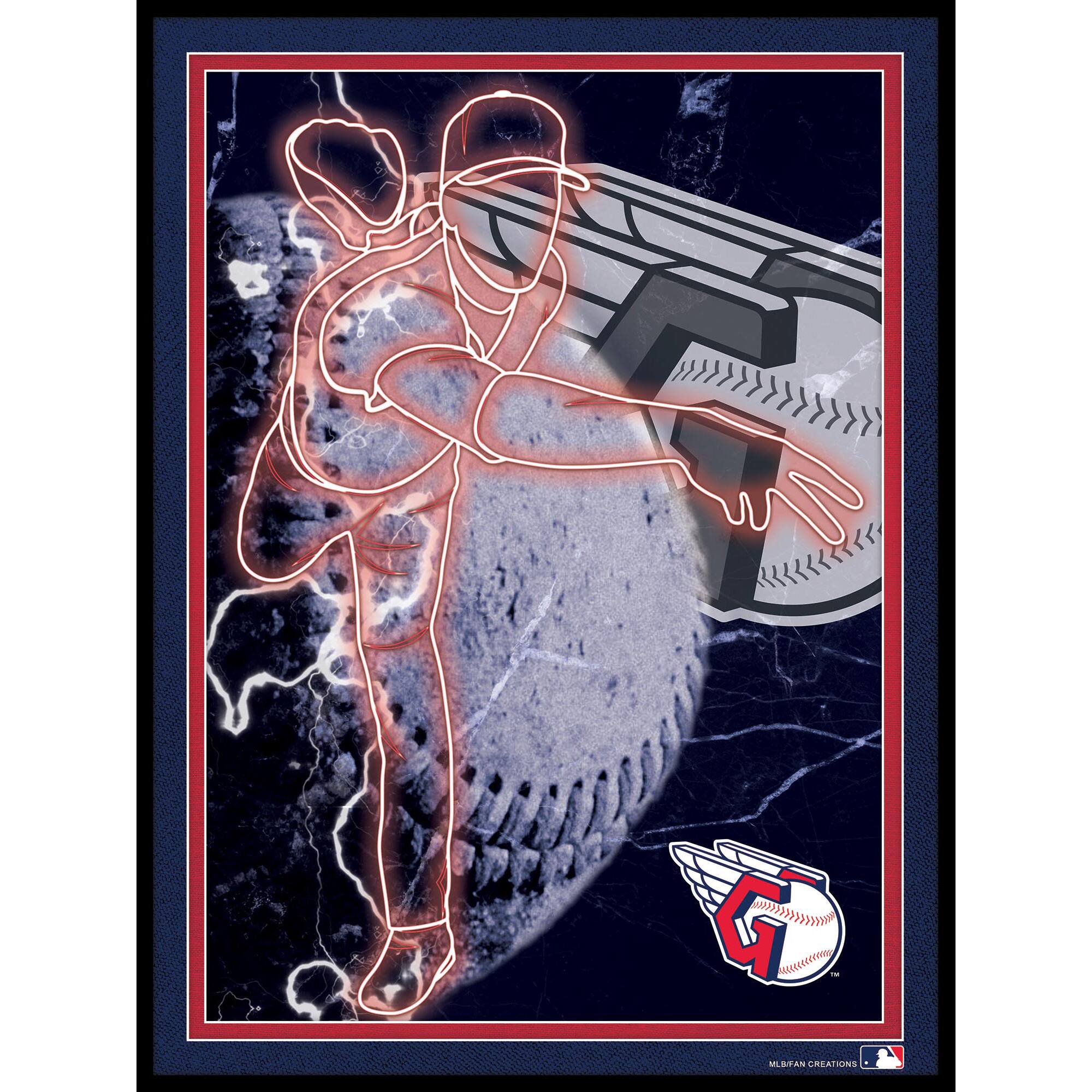 Black Cleveland Guardians 12'' x 16'' Framed Neon Player Print