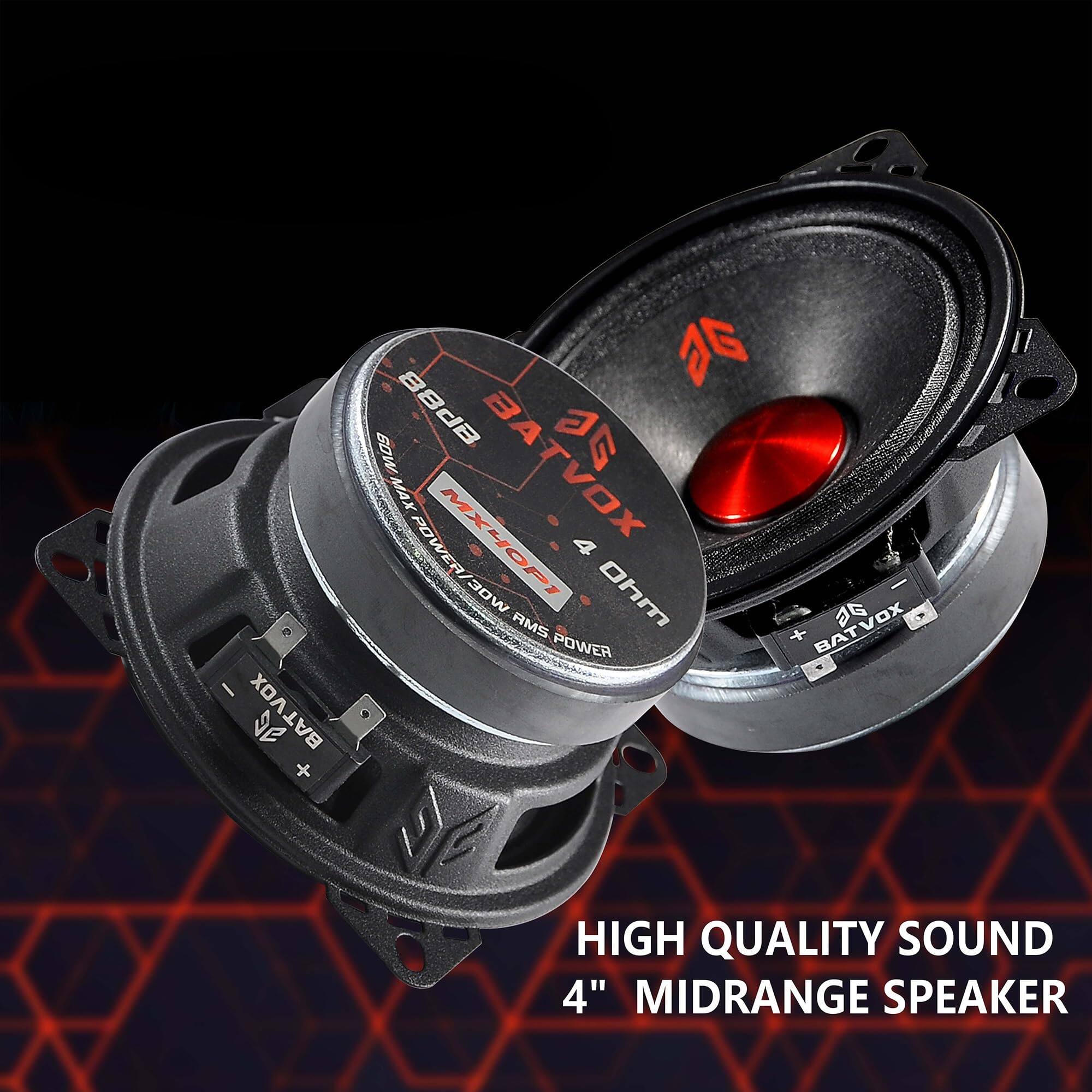 Sure, here is the corrected and grouped text:

---

**BATVOX**

- **88dB**  
- **MAX GOW**  
- **BATVOX MAX**  
- **MOE/B3MOe**  
- **XOPI /30W**  
- **4 Ohm RMS**  
- **BATVOX JG + POWER**  
- **HIGH QUALITY SOUND**  
- **4" MIDRANGE SPEAKER**

---

**BATVOX**  
- **4 Ohm**  
- **HIGH QUALITY SOUND**  
- **4" MIDRANGE SPEAKER**