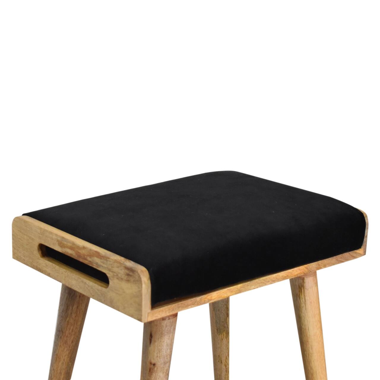 Alt View 5. Artisan Furniture - Artisan Furniture Solid Wood Black Velvet Tray Style Footstool, Upholstered, Black color - Brown & Black.