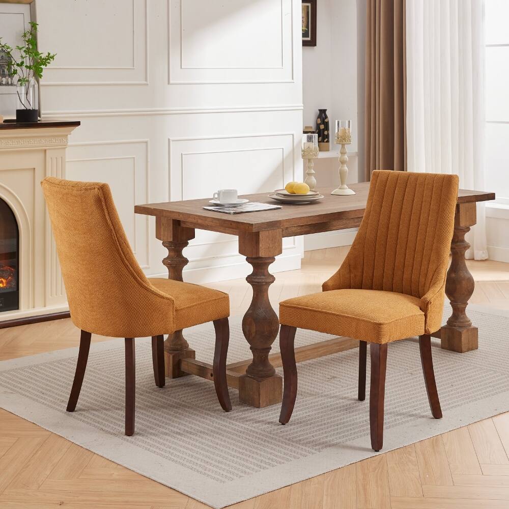 Alt View 10. Loheer - Loheer Dining Chairs Set of 2 Gold Upholstered High Back Chairs Solid Wood Legs - Gold.