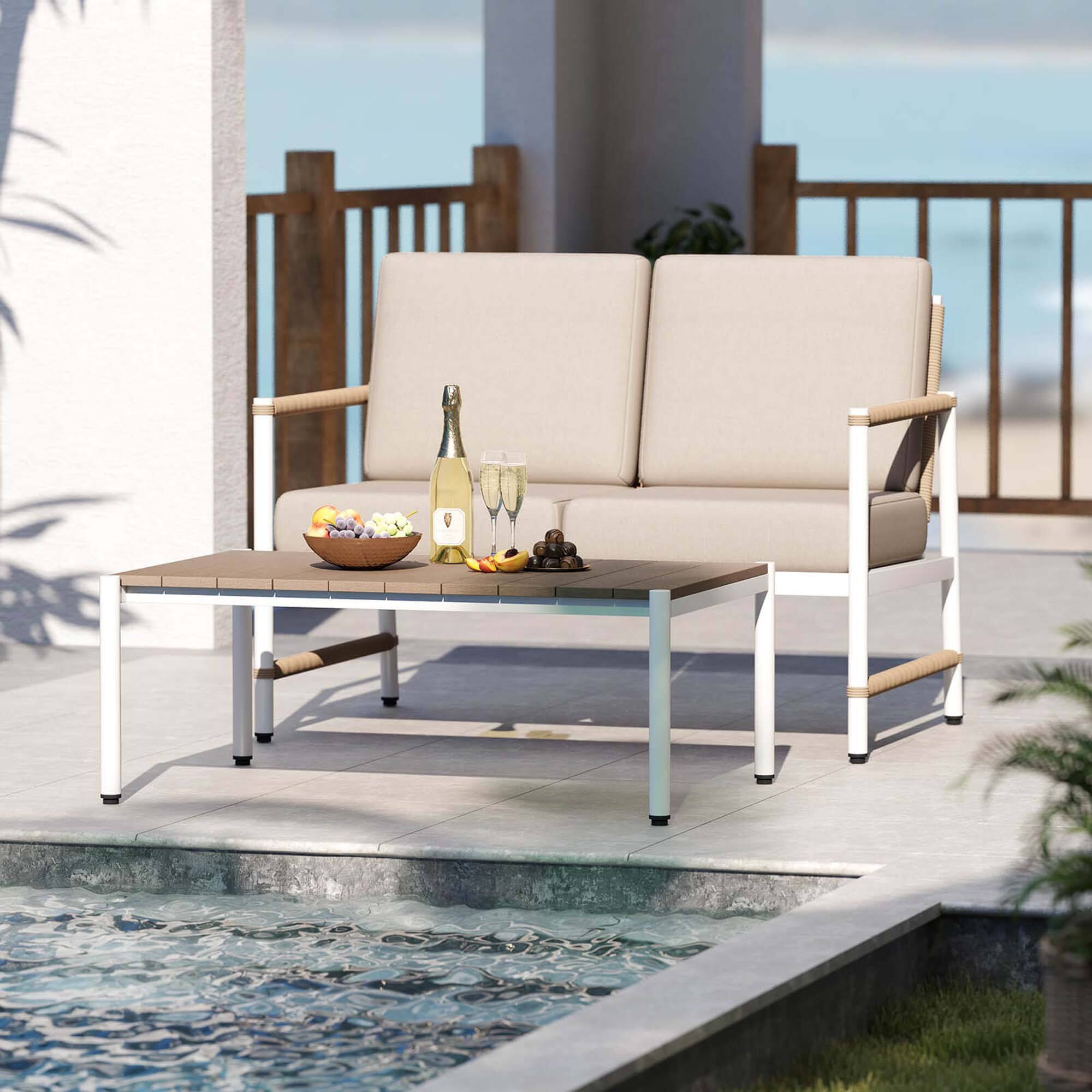 Alt View 1. Costway - Costway 2 PCS Patio Furniture Set Loveseat Sofa with Coffee Table Thick Cushions - Gray,White,Brown.