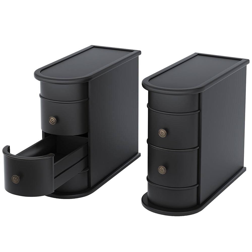 Front. Kadyn - Kadyn 1ps Wood End Table, Narrow Side Table Nightstand with 2 Drawers - Black.