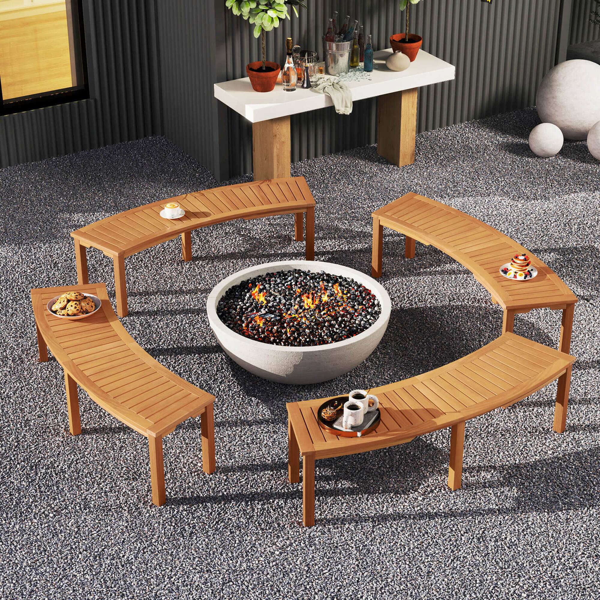 Alt View 3. Costway - Costway 1 PCS Outdoor Curved Bench with Slatted Seat Solid Acacia Wood for Yard - Natural.