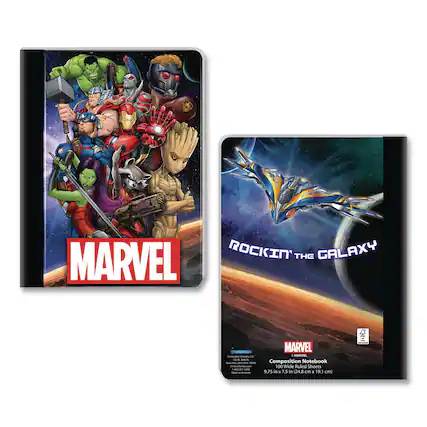 MARVEL ROCKIN' THE GALAXY
MARVEL EMARVEL Composition Notebook
100 Wide Ruled Sheets
9.75 in x 7.5 in (24.8 cm x 19.1 cm)