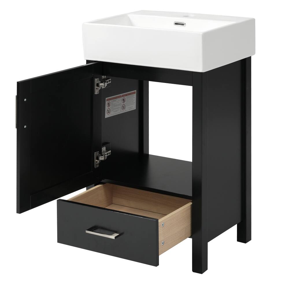 Alt View 9. Loheer - Loheer 20 inch black bathroom vanity with ceramic sink, small bathroom vanity with drawer - Black.