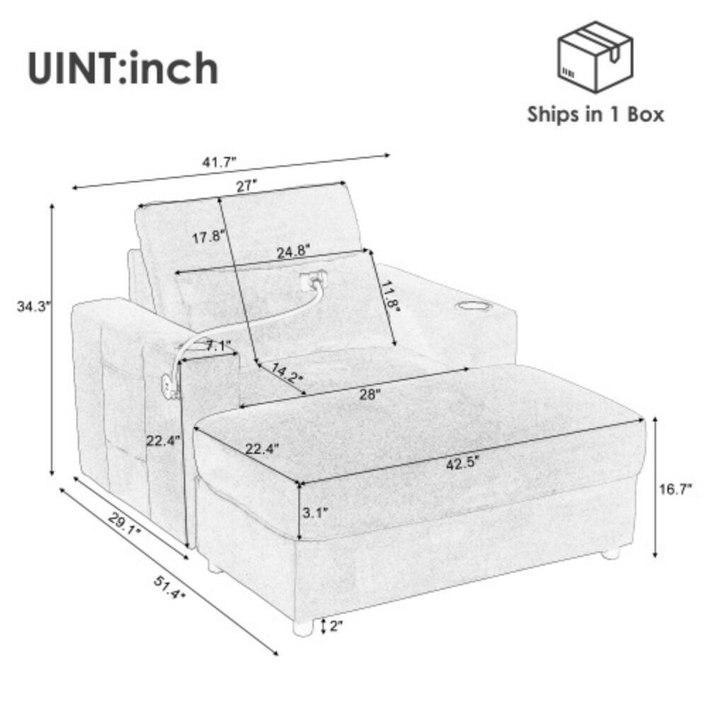 UINT: inch  
Ships in 1 Box  
41.7"  
27"  
34.3"  
17.8"  
7.1"  
24.8"  
14.2"  
11.8"  
28"  
22.4"  
29.1"  
22.4"  
3.1"  
42.5"  
16.7"  
51.4"  
2"