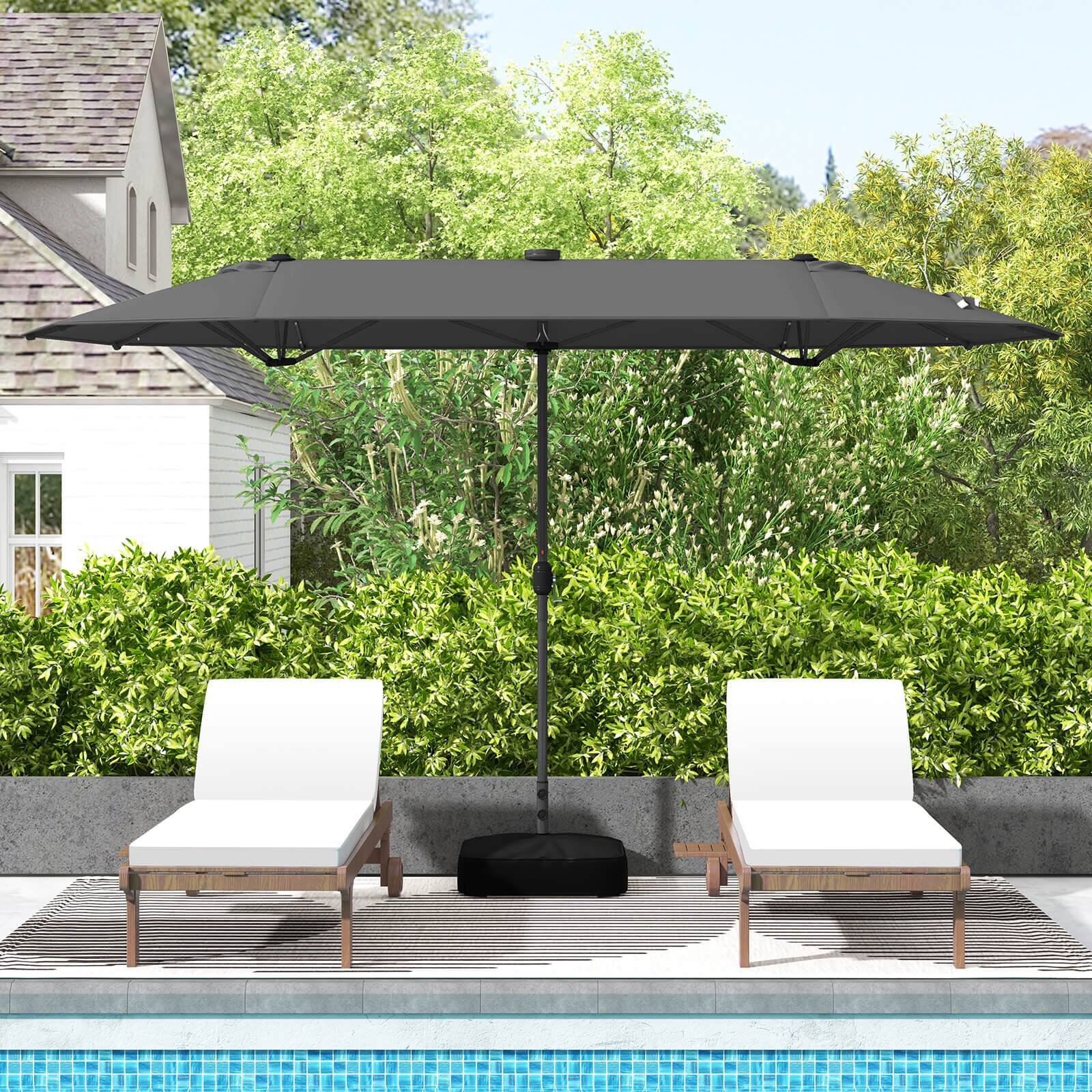 Alt View 3. Costway - Costway 13FT Double-sided Patio Umbrella with Solar Lights Crank Handle Umbrella Base - Gray.