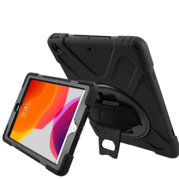 Alt View 2. Mybat - MyBat Rotatable Stand Protector Cover (with Wristband) for Apple iPad 10.2 (2019) (A2197, A2200, A2198) - Black / Black - Black.