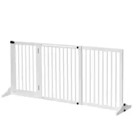Pawhut - Freestanding Length Adjustable Wooden Pet Gate with Lockable Door 3 Panels