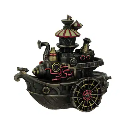 Front. Veronese Design - Hand Painted Steampunk Style Airship Gondola Statue - Bronze.