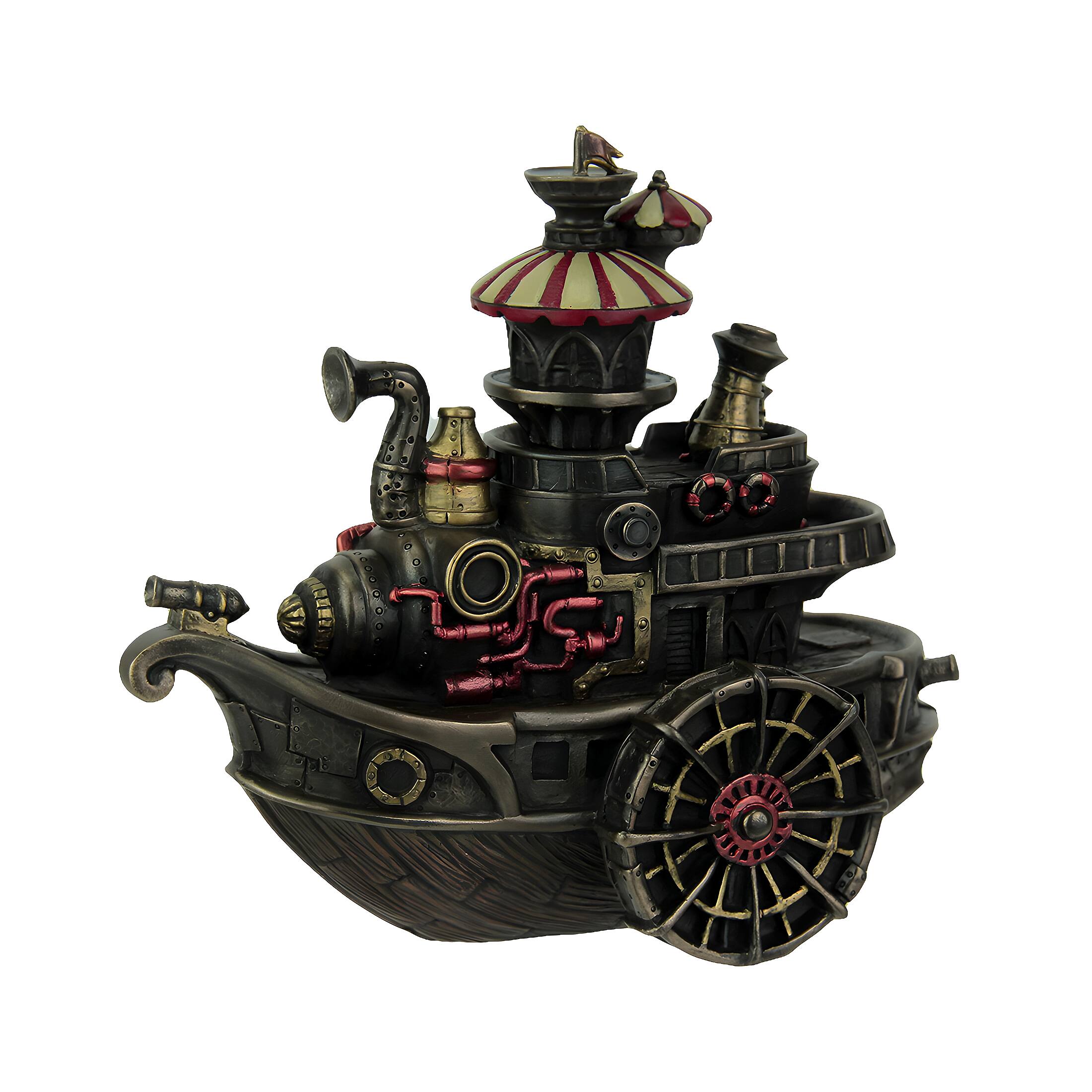 Front. Veronese Design - Hand Painted Steampunk Style Airship Gondola Statue - Bronze.