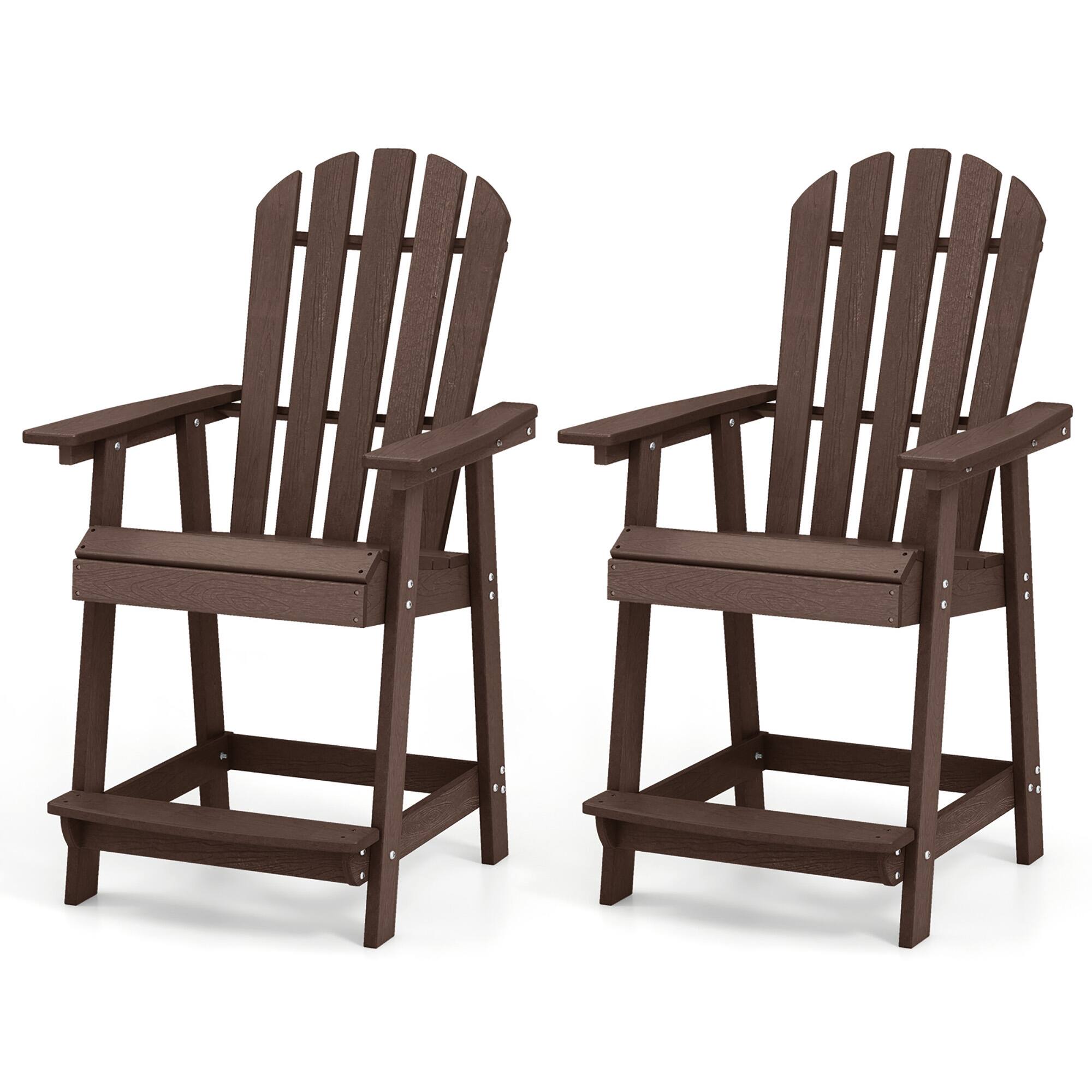 Front. Gymax - Gymax 2PCS Bar Stool HDPE Chair w/ Armrest Footrest Home Indoor Outdoor Patio Brown - Brown.