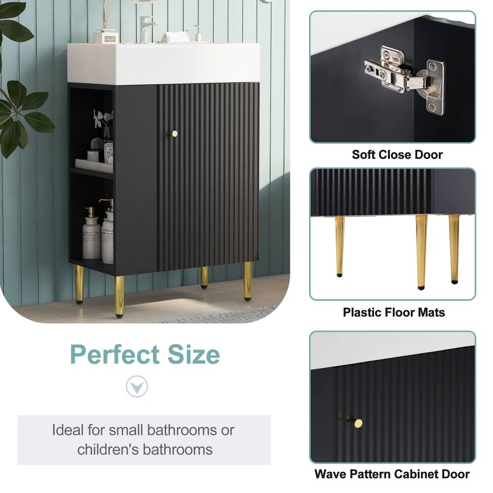Soft Close Door  
Plastic Floor Mats  
Perfect Size  
Ideal for small bathrooms or children's bathrooms  
Wave Pattern Cabinet Door