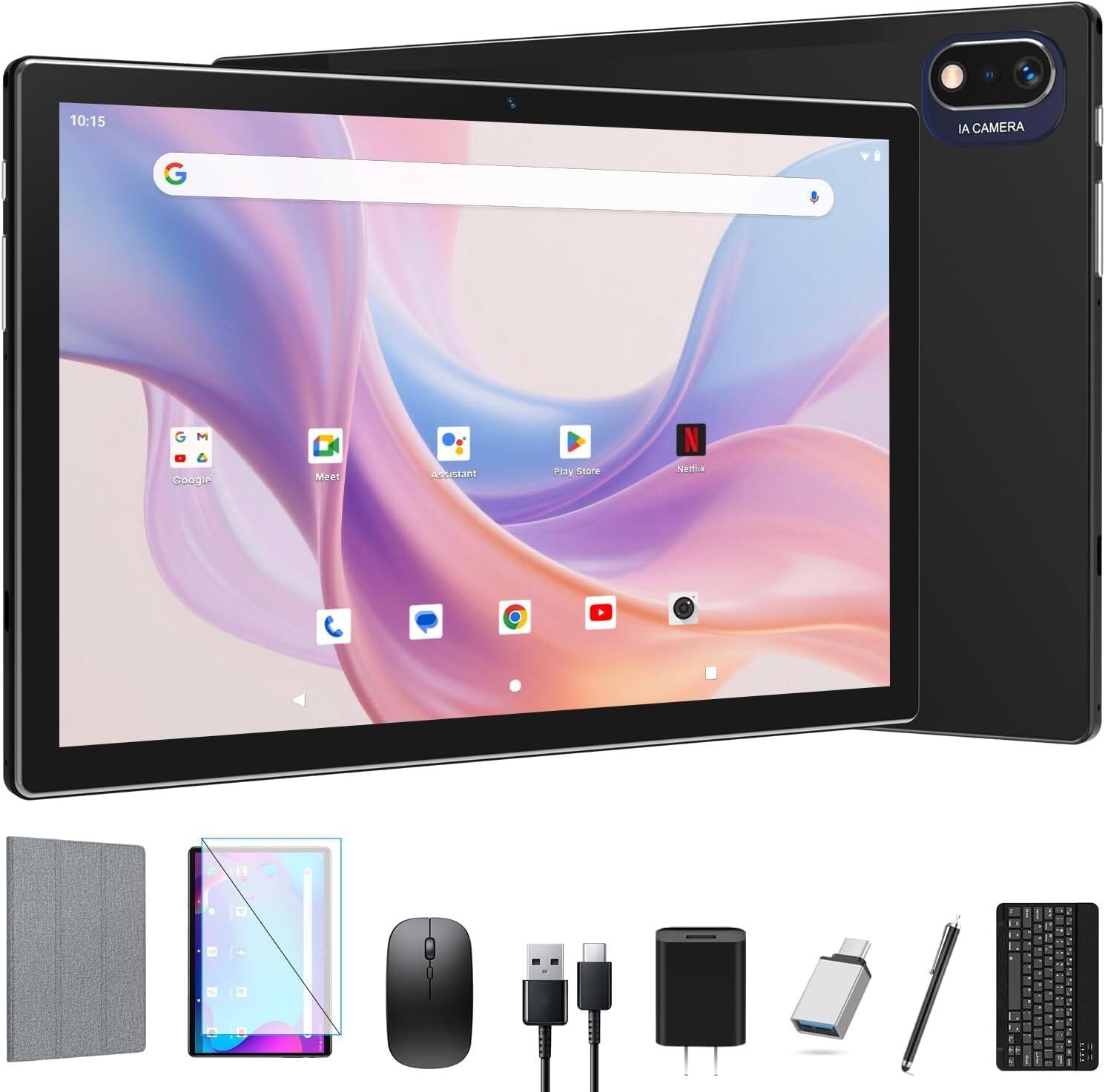 Kimlok - Tablet, 2025 Latest 10 inch Android Tablet, MTK8183 Octa-Core, 16GB 128GB 1TB Expansion Tablets with Keyboard - Black