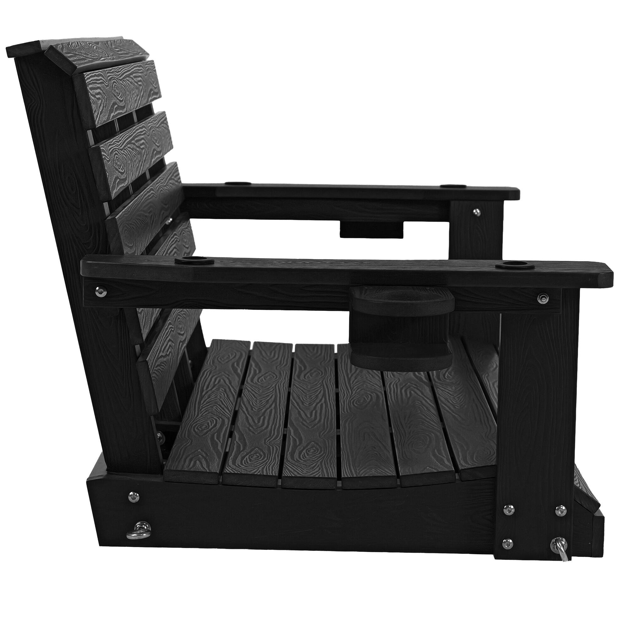 Left. Fortune Candy - 4ft Poly Lumber Outdoor Porch Swing, HIPS Weather Resistant Patio Swing Chair with Foldable Cup Holders (2-Seater) - Black.