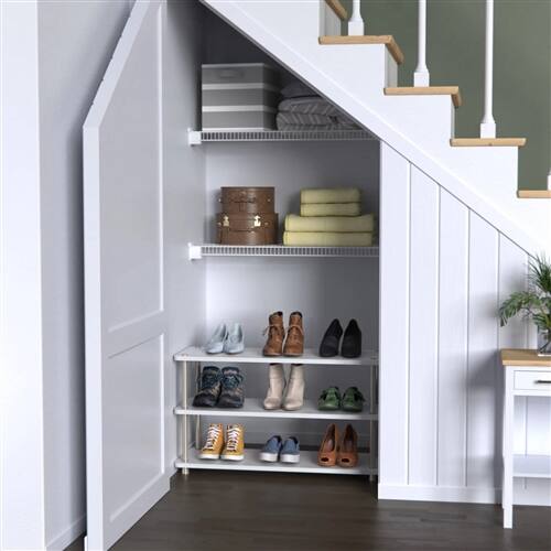 Back. SlickBlue - 3-Shelf Shoe Organizer Holds Up to 12 Pairs for Neat Storage - White.