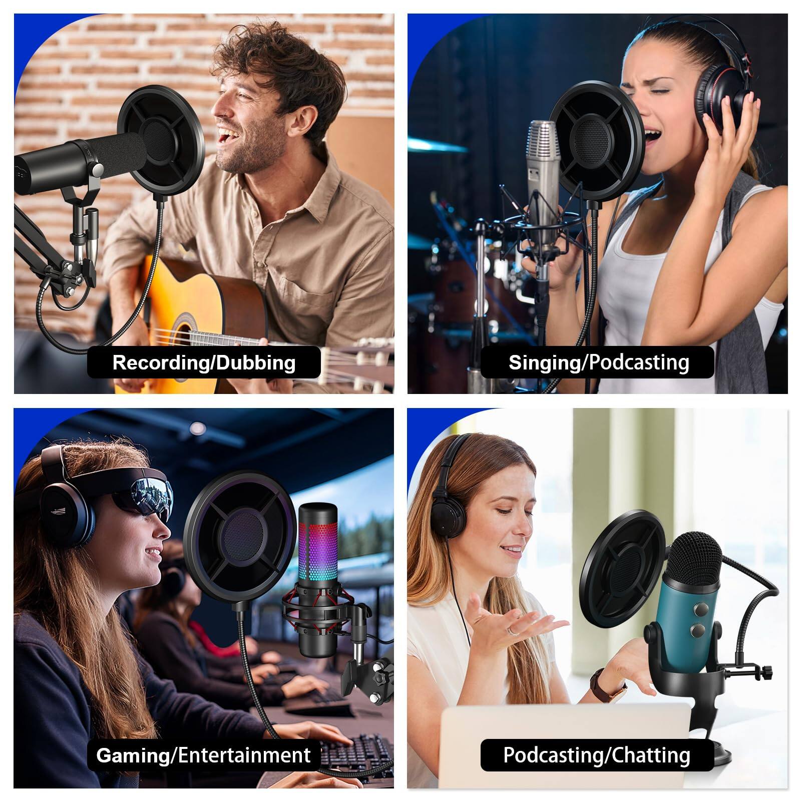 Fabibe Microphone Pop Filter Mic Mask Shield Three layer Wind Screen ...