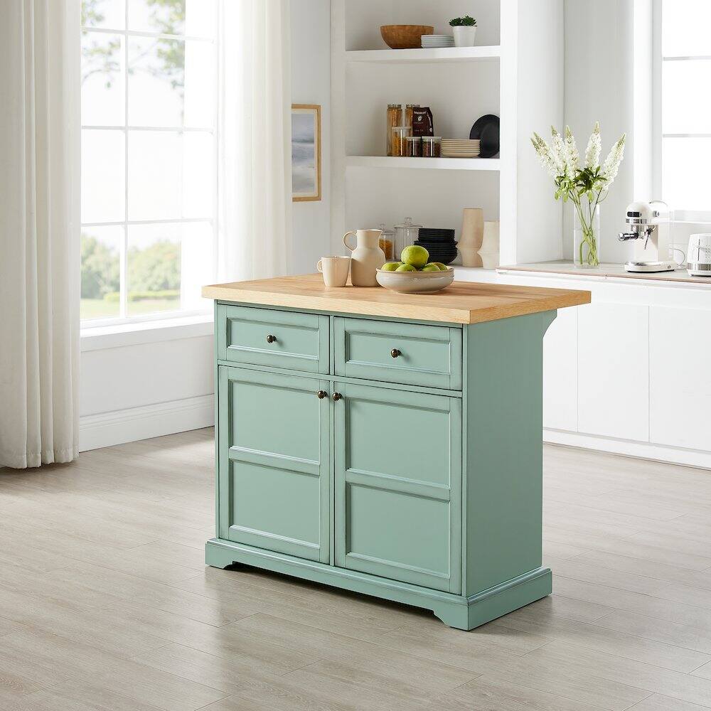 Alt View 8. Crosley Furniture - Holbrook Kitchen Island - Distressed Seafoam Blue.
