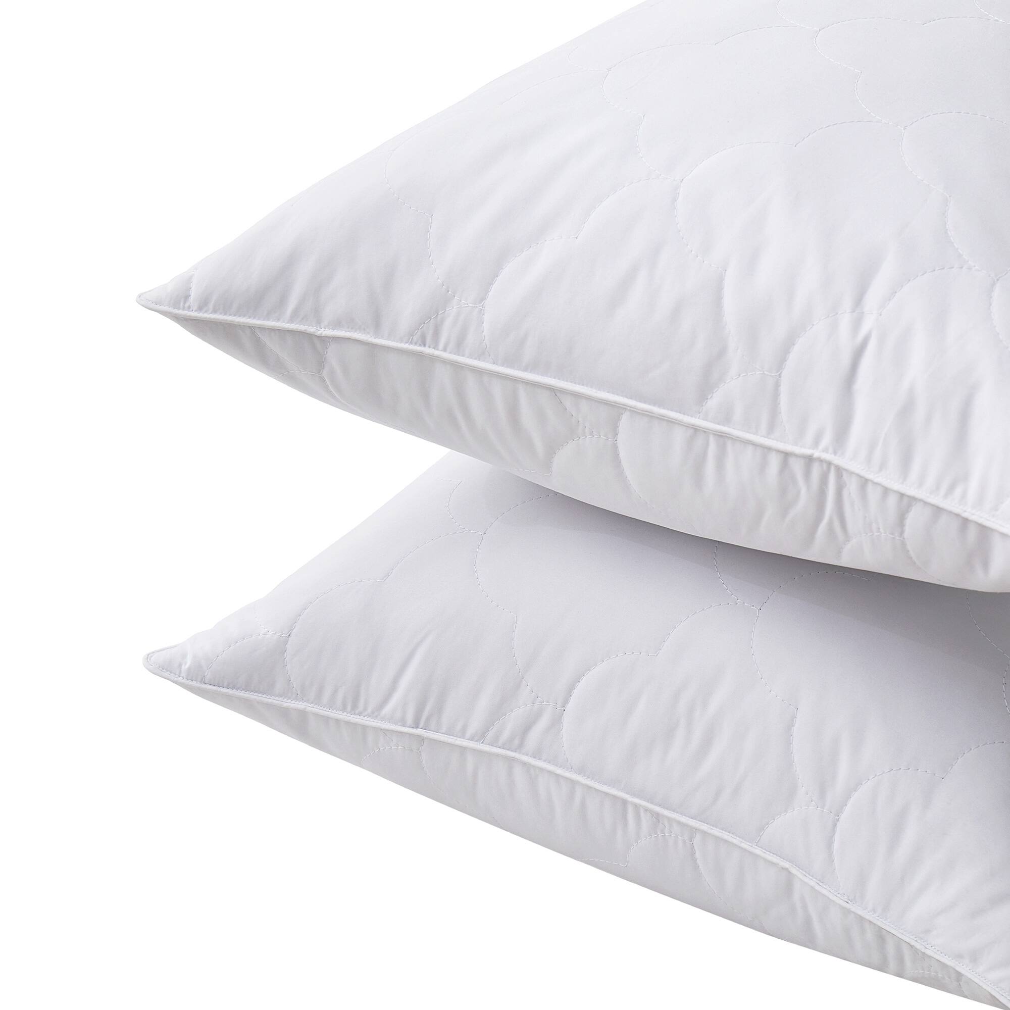 Left. Peace Nest - Peace Nest Set of 2 Premium Medium Feather Quilted Bed Pillow with Soft Cover - White.