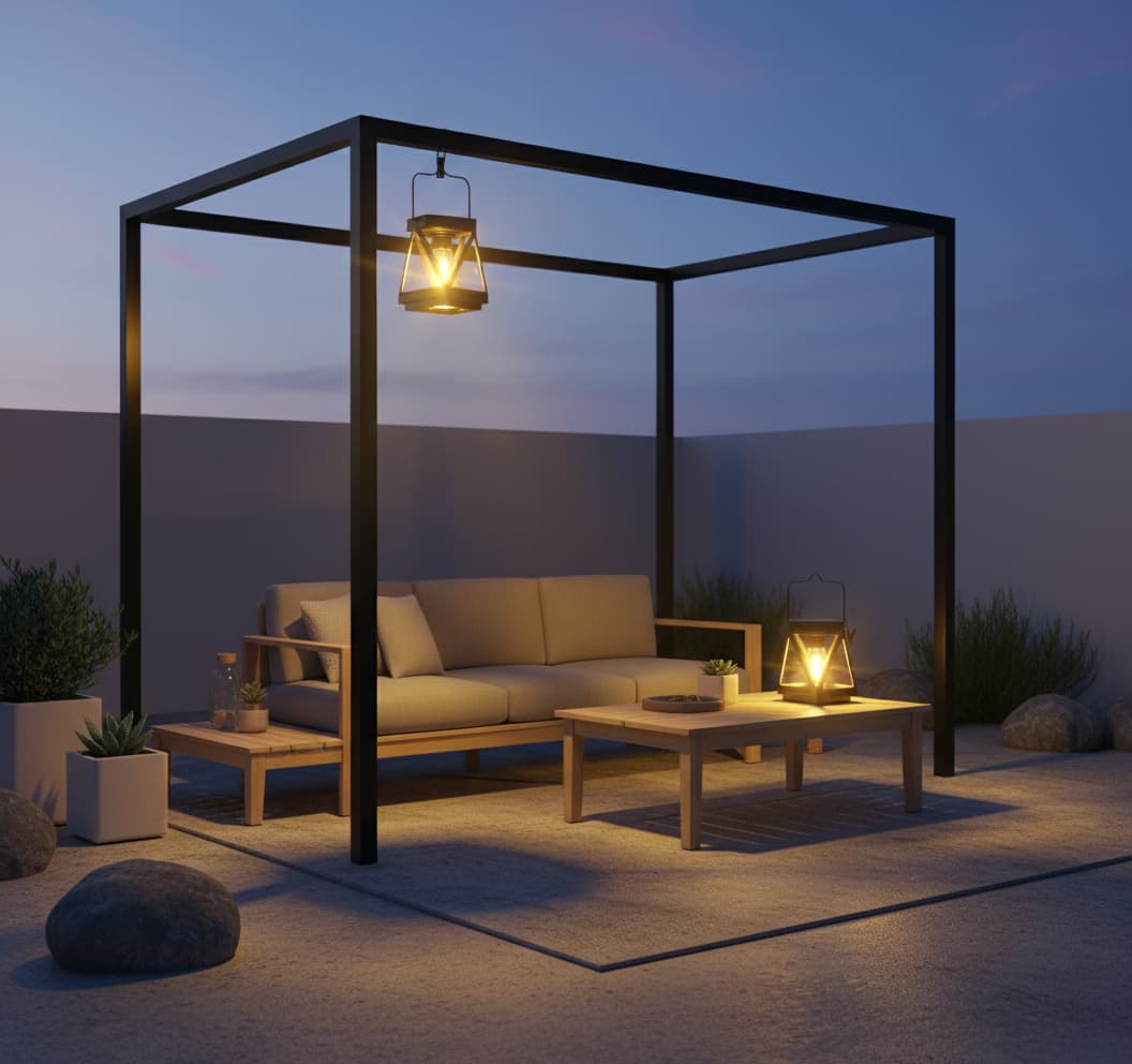 Alt View 3. FINEAK - 8.46" 2 Pack Upgraded Black Metal Solar Hanging Lanterns - Waterproof Outdoor Decor - ‎Black.