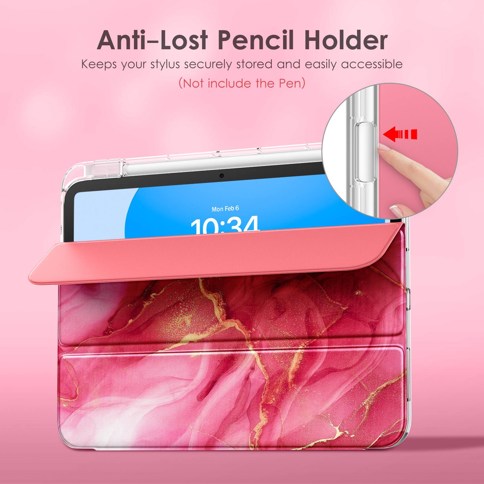 Anti-Lost Pencil Holder  
Keeps your stylus securely stored and easily accessible  
(Not include the Pen)  

Mon Feb 6 10:34