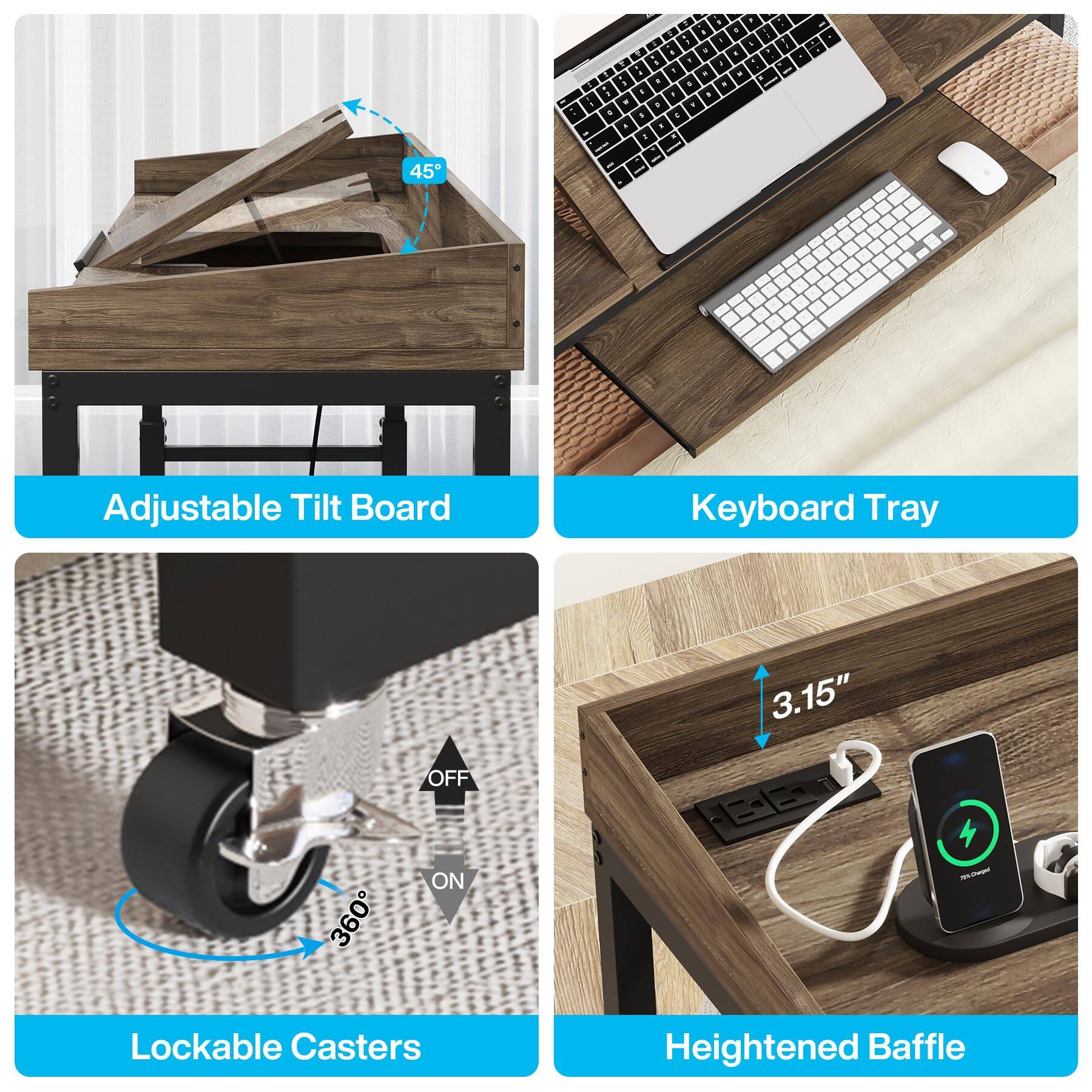 1 1 ,
1 5 
, . 4
. . , , 1
I 1 I -  1, 1 6  a C .. 5
I F by a , . I I , by . . I + V by , ,
1
45
I
Adjustable Tilt Board
Keyboard Tray
OFF
3.15"
ON 360 Lockable Casters
35% Darged Heightened Baffle