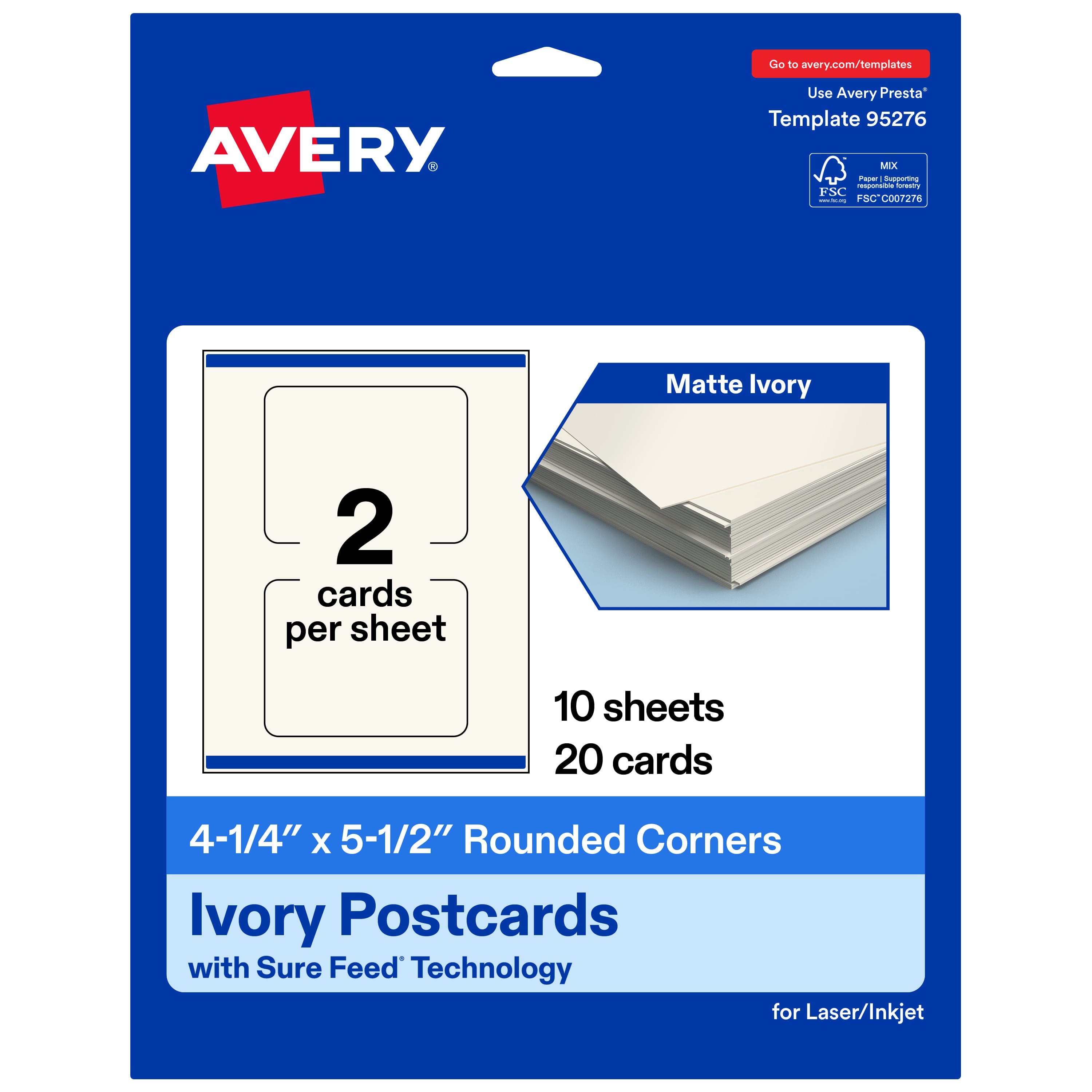 Photos - Office Paper Avery - Printable Rounded Corner Postcards, 4.25" x 5.5", Ivory, 20ct - White 95276-MIC10